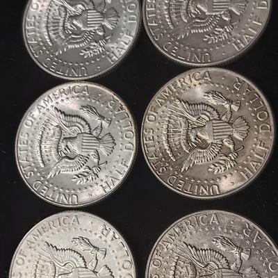 SIX 1964 SILVER KENNEDY HALF DOLLARS