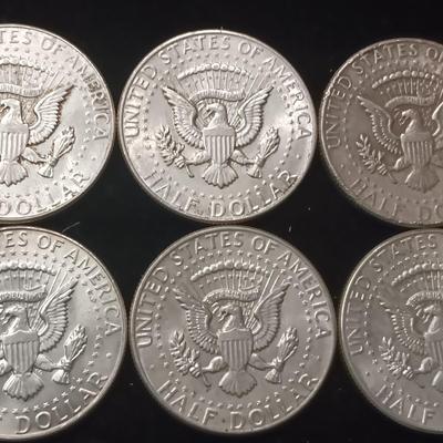 SIX 1964 KENNEDY SILVER HALF DOLLARS