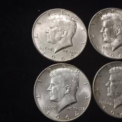SIX 1964 KENNEDY SILVER HALF DOLLARS