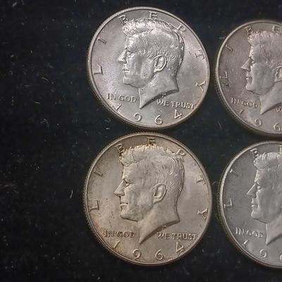 SIX 1964 KENNEDY SILVER HALF DOLLARS