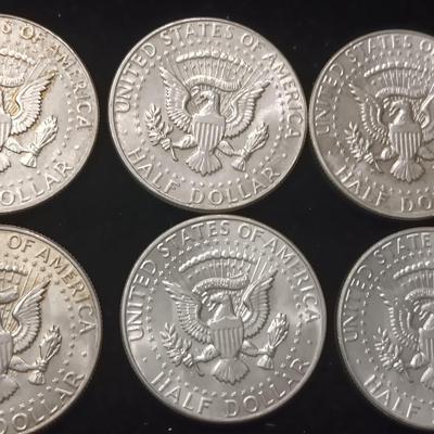 SIX 1964 KENNEDY SILVER HALF DOLLARS