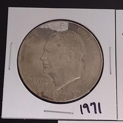 Set of Three Eisenhower Silver Dollars 1971, 1971-D and 1972-D Circulated (10)