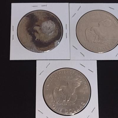 Set of Three Eisenhower Silver Dollars 1971, 1971-D and 1972-D Circulated (10)