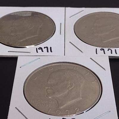 Set of Three Eisenhower Silver Dollars 1971, 1971-D and 1972-D Circulated (10)