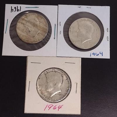Set of Three 1964 Kennedy Silver Half Dollars Circulated (12)