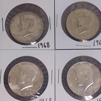 Set of Four 1968 Kennedy 40% Silver Half-Dollars Circulated (18)