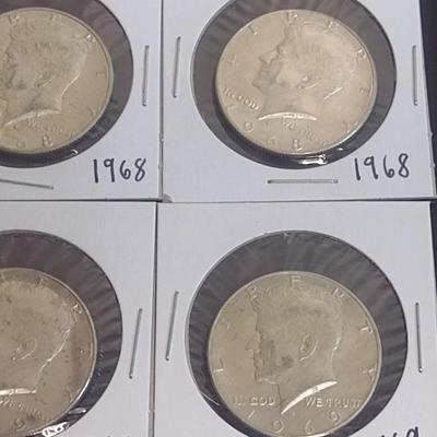 Set of Six 1968-1969 Kennedy 40% Silver Half-Dollars Circulated (19)