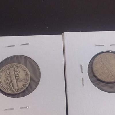 Pair of Mercury Silver Dimes 1938 and 1942 Circulated (20)