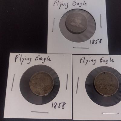 Set of Three 1858 Flying Eagle Copper Pennies Circulated (21)