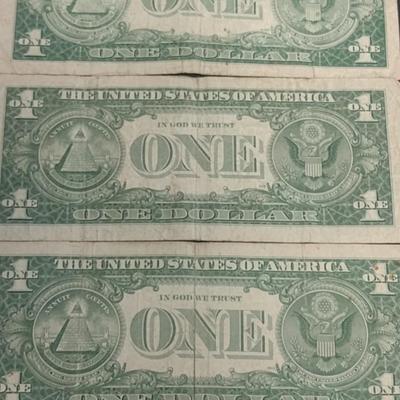 Set of Three Silver Certificate U.S. One Dollar Bills Paper Currency 1935E, 1957A, 1957 Circulated Condition (23)