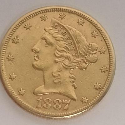 1887-S Liberty $5 Gold Coin High Grade Circulated Condition (150)