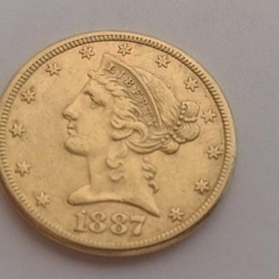 1887-S Liberty $5 Gold Coin High Grade Circulated Condition (150)