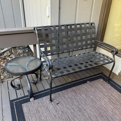 Metal Patio Bench and Side Table