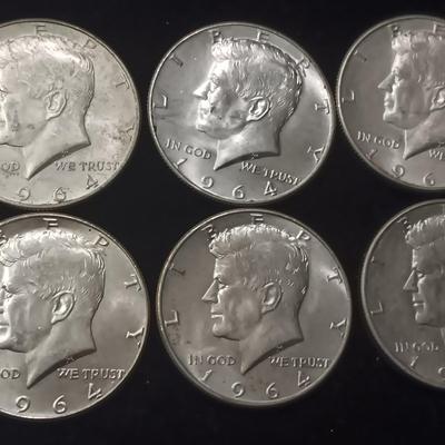 EIGHT 1964 KENNEDY SILVER HALF DOLLARS