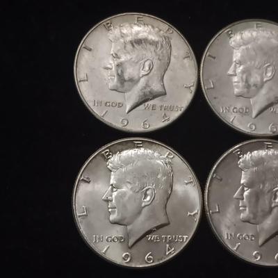 EIGHT 1964 KENNEDY SILVER HALF DOLLARS