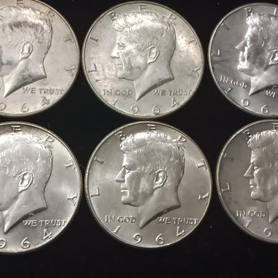 EIGHT 1964 KENNEDY SILVER HALF DOLLARS