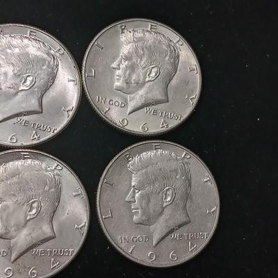 EIGHT 1964 KENNEDY SILVER HALF DOLLARS