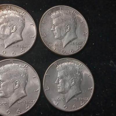 EIGHT 1964 KENNEDY SILVER HALF DOLLARS