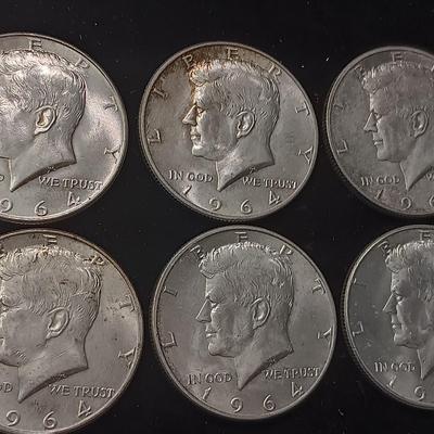 EIGHT 1964 KENNEDY SILVER HALF DOLLARS