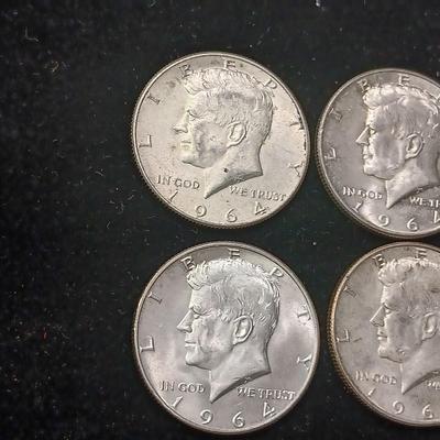 EIGHT 1964 KENNEDY SILVER HALF DOLLARS