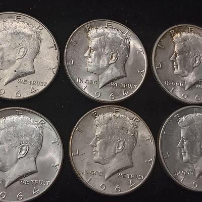 EIGHT 1964 KENNEDY SILVER HALF DOLLARS