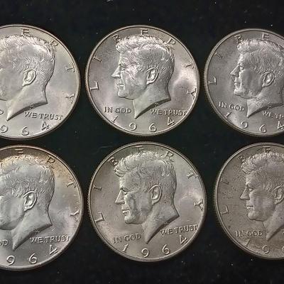 EIGHT 1964 KENNEDY SILVER HALF DOLLARS