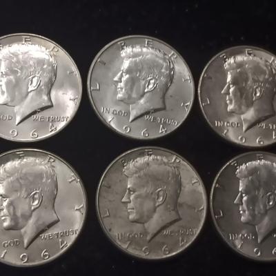 EIGHT 1964 KENNEDY SILVER HALF DOLLARS