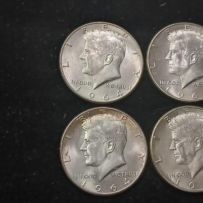EIGHT 1964 KENNEDY SILVER HALF DOLLARS