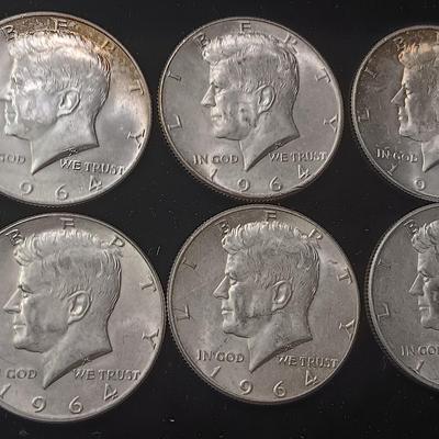 TEN 1964 KENNEDY SILVER HALF DOLLARS