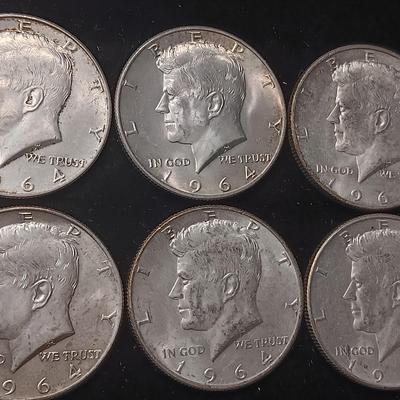 TEN 1964 KENNEDY SILVER HALF DOLLARS