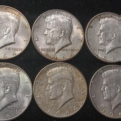 TEN 1964 KENNEDY SILVER HALF DOLLARS