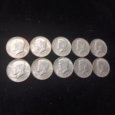 TEN 1964 KENNEDY SILVER HALF DOLLARS