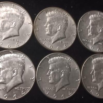 TEN 1964 KENNEDY SILVER HALF DOLLARS