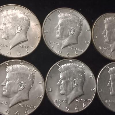 TEN 1964 KENNEDY SILVER HALF DOLLARS