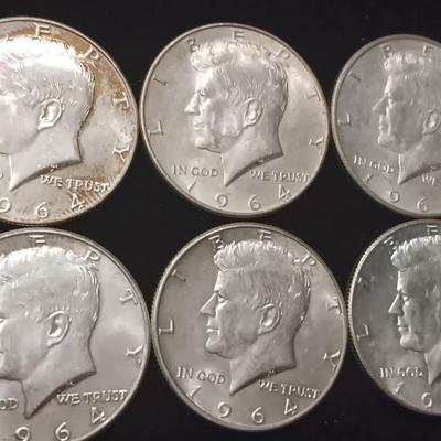 TEN 1964 KENNEDY SILVER HALF DOLLARS