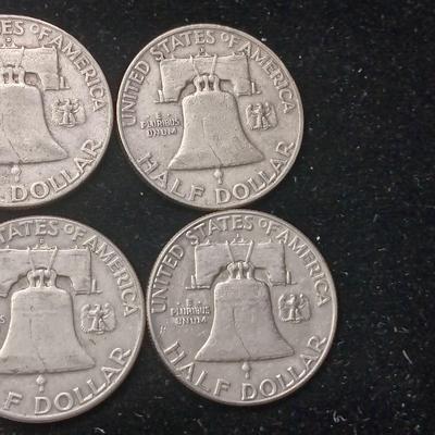 6 FRANKLIN SILVER HALF DOLLARS