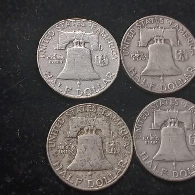 6 FRANKLIN SILVER HALF DOLLARS