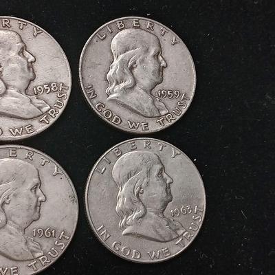6 FRANKLIN SILVER HALF DOLLARS