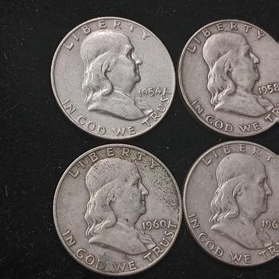 6 FRANKLIN SILVER HALF DOLLARS