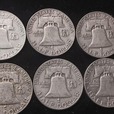 6 FRANKLIN SILVER HALF DOLLARS