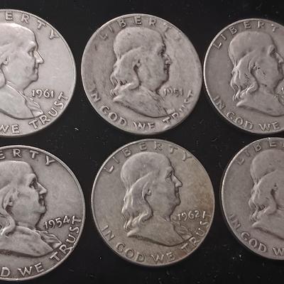 8 FRANKLIN SILVER HALF DOLLARS