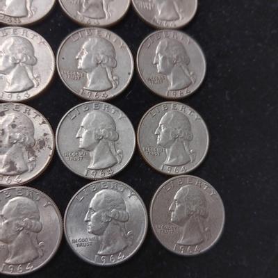 38 WASHINGTON 1964-P & TWO 1964-D SILVER QUARTERS