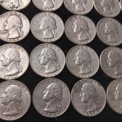 38 WASHINGTON 1964-P & TWO 1964-D SILVER QUARTERS