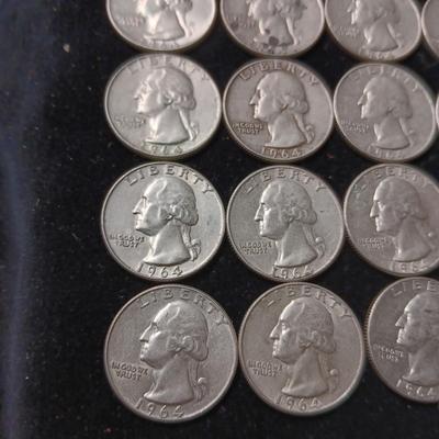 38 WASHINGTON 1964-P & TWO 1964-D SILVER QUARTERS
