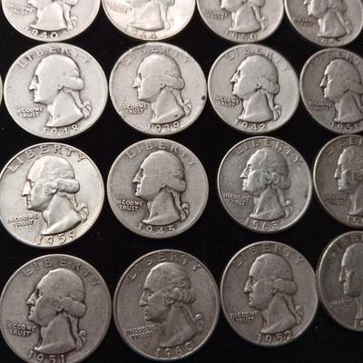 40 WASHINGTON SILVER QUARTERS MIXED DATES