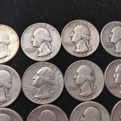 40 WASHINGTON SILVER QUARTERS MIXED DATES