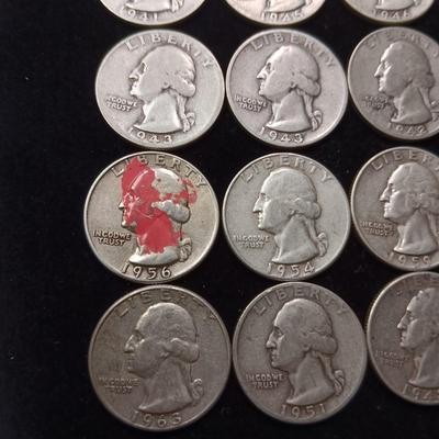 40 WASHINGTON SILVER QUARTERS MIXED DATES
