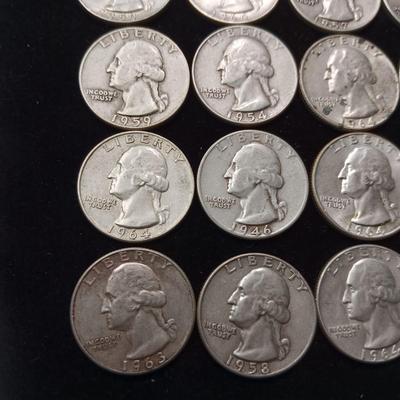 40 WASHINGTON SILVER QUARTERS MIXED DATES