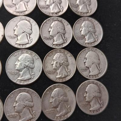 40 WASHINGTON SILVER QUARTERS MIXED DATES
