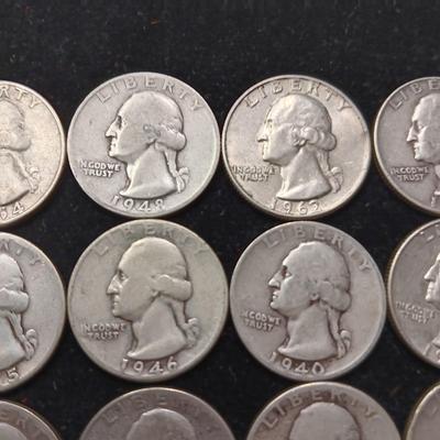40 WASHINGTON SILVER QUARTERS MIXED DATES